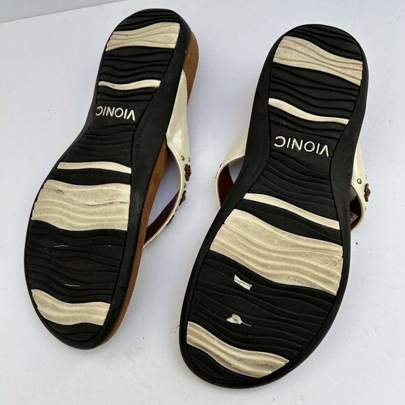 Vionic Floriana Leather Brown Beaded Thong Sandals Womens Size 9 Orthaheel Shoes - Picture 5 of 8